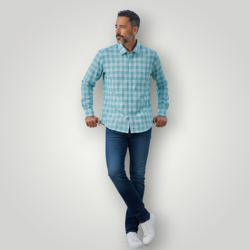 Vineyard Vines Performance‎ Shirt Small Aqua Plaid Coastal Grandpa Preppy
